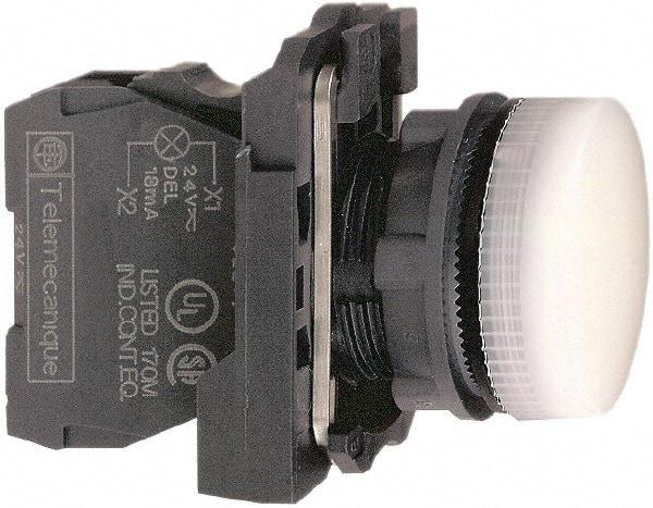 Schneider Electric - 230-240 VAC at 50/60 Hz White Lens LED Pilot Light - Round Lens, Screw Clamp Connector, 30mm Wide, Vibration Resistant, Water Resistant - Caliber Tooling