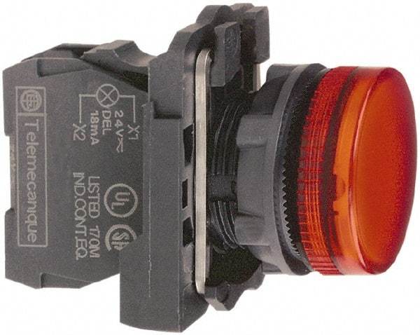 Schneider Electric - 110-120 VAC at 50/60 Hz Red Lens LED Pilot Light - Round Lens, Screw Clamp Connector, 30mm Wide, Vibration Resistant, Water Resistant - Caliber Tooling