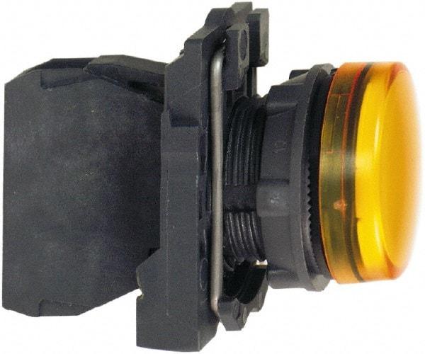 Schneider Electric - 230-240 VAC at 50/60 Hz Orange Lens LED Pilot Light - Round Lens, Screw Clamp Connector, 30mm Wide, Vibration Resistant, Water Resistant - Caliber Tooling