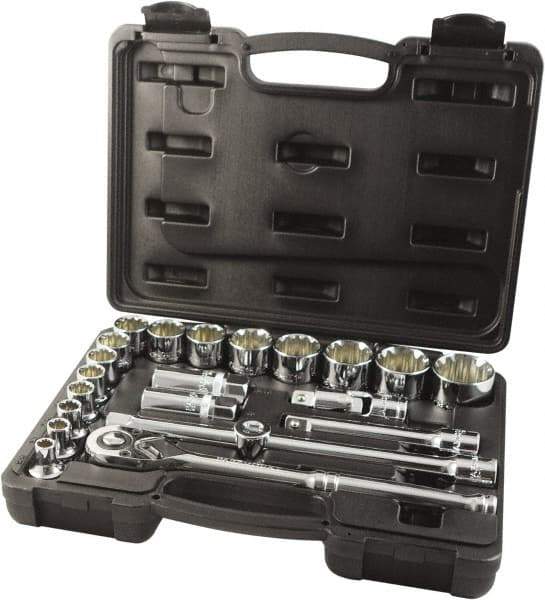 Paramount - 22 Piece 1/2" Drive Chrome Finish Socket Set - 12 Points, 5/16" to 1-1/4" Range, Inch Measurement Standard - Caliber Tooling