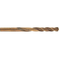 Mechanics Drill Bit: 19/64″ Dia, 135 ™, Cobalt, Weldon Shank, Split Point Gold Finish, 4-1/2″ OAL