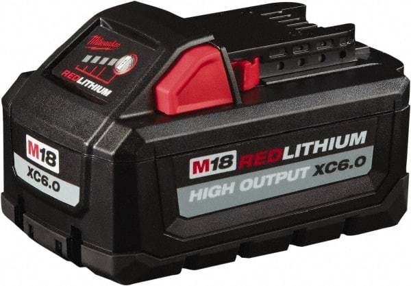 Milwaukee Tool - 18 Volt Lithium-Ion Power Tool Battery - 6 Ahr Capacity, 1 hr Charge Time, Series M18 RED - Caliber Tooling