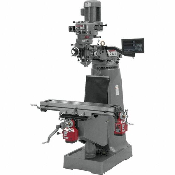 Jet - 9" Table Width x 42" Table Length, Variable Speed Pulley Control, 3 Phase Knee Milling Machine - R8 Spindle Taper, 2 hp - Caliber Tooling