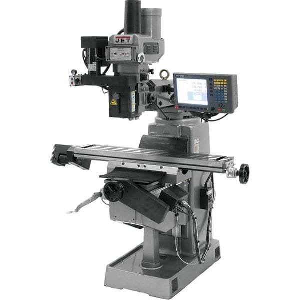 Jet - 9" Table Width x 49" Table Length, Variable Speed Pulley Control, 3 Phase Knee Milling Machine - R8 Spindle Taper, 2 hp - Caliber Tooling