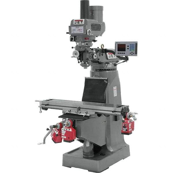 Jet - 9" Table Width x 49" Table Length, Variable Speed Pulley Control, 3 Phase Knee Milling Machine - R8 Spindle Taper, 3 hp - Caliber Tooling