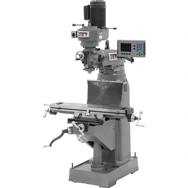 Jet - 7-7/8" Table Width x 35-3/4" Table Length, Variable Speed Pulley Control, 3 Phase Knee Milling Machine - R8 Spindle Taper, 1-1/2 hp - Caliber Tooling