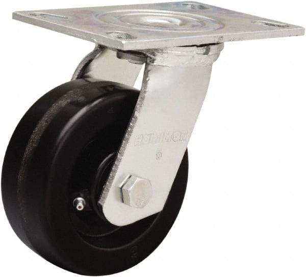 Hamilton - 5" Diam x 2" Wide x 6-1/2" OAH Top Plate Mount Swivel Caster - Phenolic, 900 Lb Capacity, Straight Roller Bearing, 4-1/2 x 6-1/4" Plate - Caliber Tooling