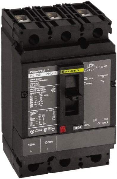 Square D - 125 Amp, 250 VDC, 600 VAC, 3 Pole, Panel Mount Molded Case Circuit Breaker - Thermal Magnetic Trip, Multiple Breaking Capacity Ratings, 14-3/0 AWG - Caliber Tooling