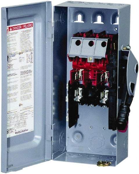 Square D - 30 Amp, 240 VAC, 250 VDC, 3 Pole Fused Safety Switch - NEMA 1, 3 hp at 240 VAC (Single Phase), 7.5 hp at 240 VAC, 5 hp at 250 VDC (Triple Phase), 3PST Contact Form - Caliber Tooling