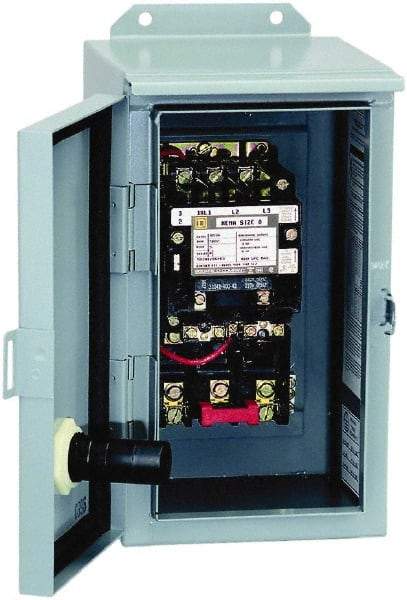 Square D - 440 Coil VAC at 50 Hz, 480 Coil VAC at 60 Hz, 27 Amp, NEMA Size 1, Nonreversible Enclosed Enclosure NEMA Motor Starter - 3 Phase hp: 10 at 460 VAC, 10 at 575 VAC, 7-1/2 at 200 VAC, 7-1/2 at 230 VAC, 12 Enclosure Rating - Caliber Tooling