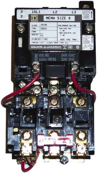 Square D - 208 Coil VAC at 60 Hz, 18 Amp, Nonreversible Open Enclosure NEMA Motor Starter - 3 Phase hp: 3 at 200 VAC, 3 at 230 VAC, 5 at 460 VAC, 5 at 575 VAC - Caliber Tooling