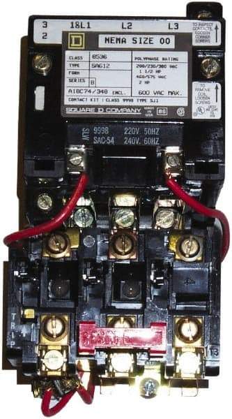 Square D - 24 Coil VAC at 60 Hz, 9 Amp, Nonreversible Open Enclosure NEMA Motor Starter - 3 Phase hp: 1-1/2 at 200 VAC, 1-1/2 at 230 VAC, 2 at 460 VAC, 2 at 575 VAC - Caliber Tooling