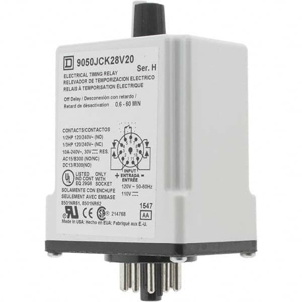 Square D - 0.66 min Delay, DPDT Time Delay Relay - 10 Contact Amp, 110 VDC & 120 VAC - Caliber Tooling