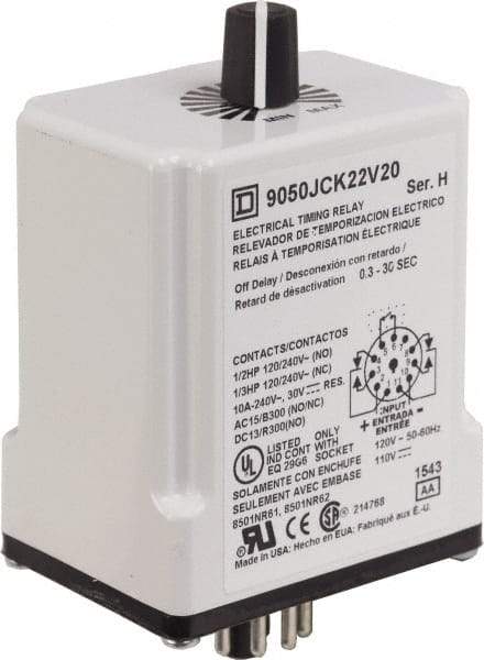 Square D - DPDT Time Delay Relay - 10 Contact Amp, 110 VDC & 120 VAC - Caliber Tooling