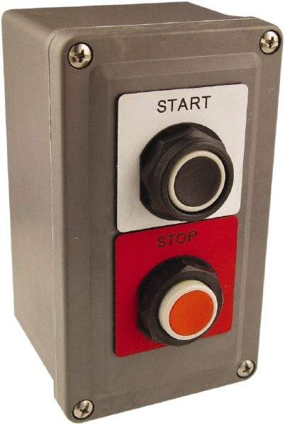 Schneider Electric - 2 Operator, Pushbutton Control Station - Start-Stop (Legend), Momentary Switch, NO/2NC Contact, NEMA 1, 13, 3, 4 - Caliber Tooling