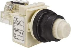 Schneider Electric - 110 VAC at 50/60 Hz via Transformer, 120 VAC at 50/60 Hz via Transformer White Lens Press-to-Test Indicating Light - Round Lens, Screw Clamp Connector, Corrosion Resistant, Dust Resistant, Oil Resistant - Caliber Tooling