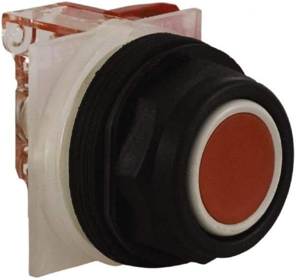 Schneider Electric - 30mm Mount Hole, Extended Straight, Pushbutton Switch with Contact Block - Red Pushbutton, Momentary (MO) - Caliber Tooling