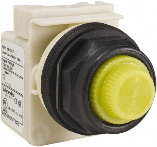 Schneider Electric - 120 V Yellow Lens LED Indicating Light - Round Lens, Screw Clamp Connector, Corrosion Resistant, Dust Resistant, Oil Resistant - Caliber Tooling