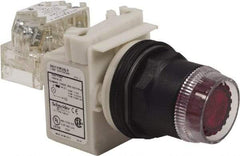 Schneider Electric - 30mm Mount Hole, Extended Straight, Pushbutton Switch with Contact Block - Red Pushbutton, Momentary (MO) - Caliber Tooling