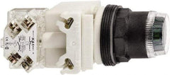 Schneider Electric - 30mm Mount Hole, Extended Straight, Pushbutton Switch with Contact Block - Green Pushbutton, Momentary (MO) - Caliber Tooling