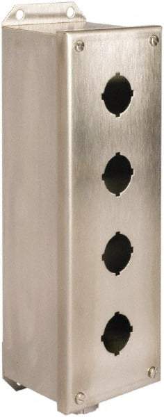 Schneider Electric - 4 Hole, 30mm Hole Diameter, Stainless Steel Pushbutton Switch Enclosure - 1, 3, 4, 12, 4X NEMA Rated - Caliber Tooling