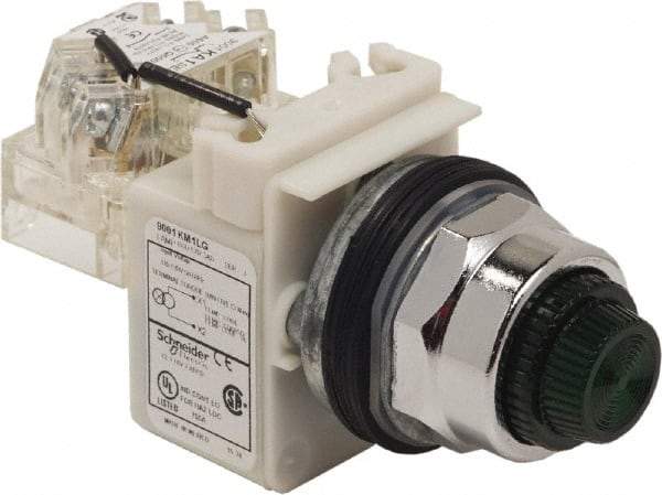 Schneider Electric - 120 VAC Green Lens LED Pilot Light - Round Lens, Screw Clamp Connector - Caliber Tooling