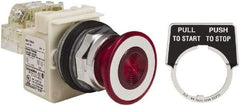 Schneider Electric - 30mm Mount Hole, Extended Straight, Pushbutton Switch with Contact Block - Red Pushbutton, Maintained (MA) - Caliber Tooling