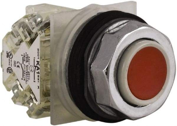 Schneider Electric - 30mm Mount Hole, Extended Straight, Pushbutton Switch with Contact Block - Red Pushbutton, Momentary (MO) - Caliber Tooling