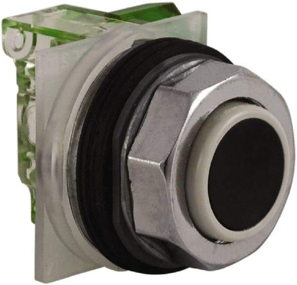 Schneider Electric - 30mm Mount Hole, Extended Straight, Pushbutton Switch with Contact Block - Black Pushbutton, Momentary (MO) - Caliber Tooling