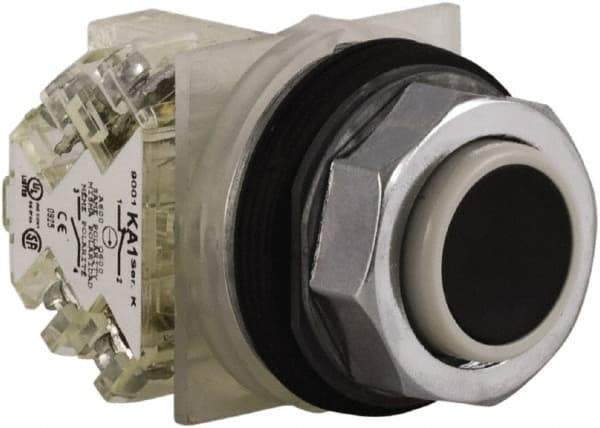 Schneider Electric - 30mm Mount Hole, Extended Straight, Pushbutton Switch with Contact Block - Black Pushbutton, Momentary (MO) - Caliber Tooling