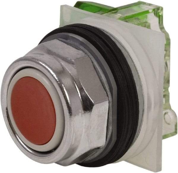 Schneider Electric - 30mm Mount Hole, Extended Straight, Pushbutton Switch with Contact Block - Red Pushbutton, Momentary (MO) - Caliber Tooling