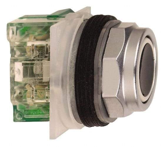 Schneider Electric - 30mm Mount Hole, Flush, Pushbutton Switch with Contact Block - Octagon, Black Pushbutton, Momentary (MO) - Caliber Tooling