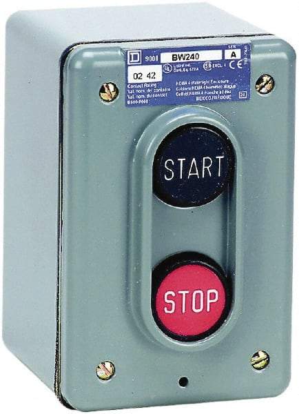 Schneider Electric - 2 Operator, Projecting Pushbutton Control Station - Start, Stop (Legend), Momentary Switch, NO/NC Contact, NEMA 4 - Caliber Tooling