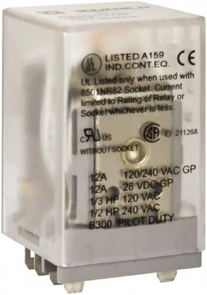 Square D - 1/2 hp at 240 Volt & 1/3 hp at 120 Volt, Electromechanical Spade General Purpose Relay - 10 Amp at 240 VAC, DPDT, 125 VDC - Caliber Tooling