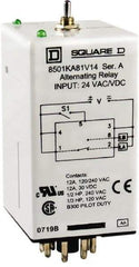 Square D - 11 Pins, 1/2 hp at 240 Volt & 1/3 hp at 120 Volt, Electromechanical Plug-in General Purpose Relay - 12 Amp at 240 VAC, DPDT, 24 VAC/VDC, 36mm Wide x 65mm High x 44mm Deep - Caliber Tooling