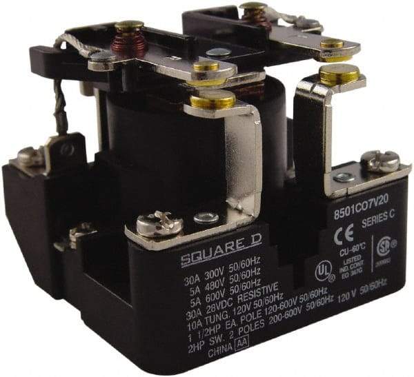 Square D - 1-1/2 hp, 10 VA Power Rating, Electromechanical Screw Clamp General Purpose Relay - 40 at 277 VAC & 5 at 600 V, DPST, 24 VAC at 50/60 Hz, 63.6mm Wide x 49.6mm High x 63.2mm Deep - Caliber Tooling