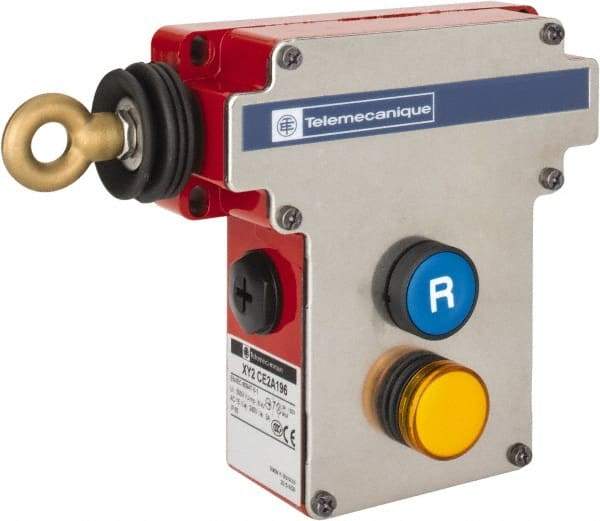 Telemecanique Sensors - 10 Amp, 2NO/2NC Configuration, Left Hand Operation, Rope Operated Limit Switch - Pushbutton Reset, Cable Pull, Pilot Light Indicator, 300 VAC - Caliber Tooling