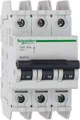 Schneider Electric - 30 Amp, 125 VDC, 240 VAC, 60 VDC, 3 Pole, DIN Rail Mount, Fixed Mount Miniature Circuit Breaker - Thermal Magnetic Trip, Multiple Breaking Capacity Ratings, 73mm Deep x 107mm High x 54mm Wide - Caliber Tooling