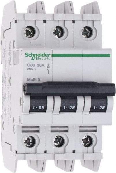 Schneider Electric - 30 Amp, 125 VDC, 240 VAC, 60 VDC, 3 Pole, DIN Rail Mount, Fixed Mount Miniature Circuit Breaker - Thermal Magnetic Trip, Multiple Breaking Capacity Ratings, 73mm Deep x 107mm High x 54mm Wide - Caliber Tooling