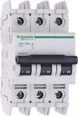 Schneider Electric - 30 Amp, 125 VDC, 240 VAC, 60 VDC, 3 Pole, DIN Rail Mount, Fixed Mount Miniature Circuit Breaker - Thermal Magnetic Trip, Multiple Breaking Capacity Ratings, 73mm Deep x 107mm High x 54mm Wide - Caliber Tooling