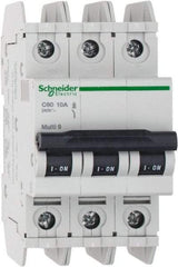 Schneider Electric - 10 Amp, 125 VDC, 240 VAC, 60 VDC, 3 Pole, DIN Rail Mount, Fixed Mount Miniature Circuit Breaker - Thermal Magnetic Trip, Multiple Breaking Capacity Ratings, 73mm Deep x 107mm High x 54mm Wide - Caliber Tooling