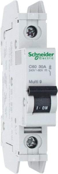 Schneider Electric - 30 Amp, 125 VDC, 240 VAC, 60 VDC, 1 Pole, DIN Rail Mount, Fixed Mount Miniature Circuit Breaker - Thermal Magnetic Trip, Multiple Breaking Capacity Ratings, 73mm Deep x 81mm High x 18mm Wide - Caliber Tooling