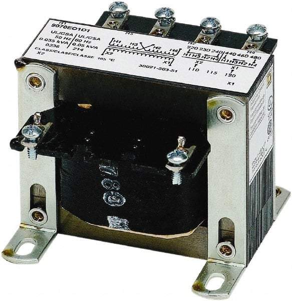 Square D - 50 VA, Top Mount Fuse Block Control Transformer - 60 Hz, 3.78 Inch Deep x 2.81 Inch High, 131°F Temp Rise - Caliber Tooling