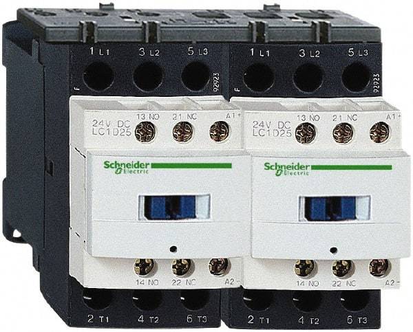 Schneider Electric - 3 Pole, 24 Coil VAC at 50/60 Hz, 9 Amp at 440 VAC, Reversible IEC Contactor - 1 Phase hp: 0.5 at 115 VAC, 1 at 230/240 VAC, 3 Phase hp: 2 at 200/208 VAC, 2 at 230/240 VAC, 5 at 460/480 VAC, 7.5 at 575/600 VAC - Caliber Tooling