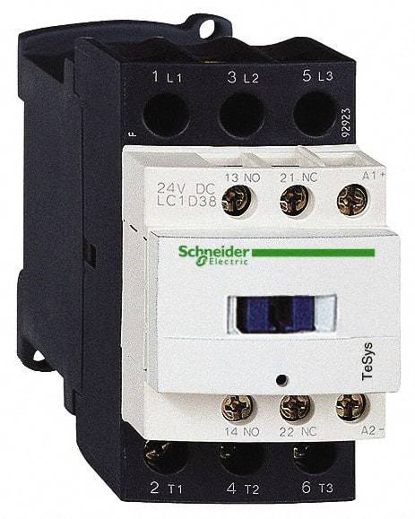 Schneider Electric - 3 Pole, 24 Coil VDC, 38 Amp at 440 VAC, Nonreversible IEC Contactor - Bureau Veritas, CCC, CSA, CSA C22.2 No. 14, DNV, EN/IEC 60947-4-1, EN/IEC 60947-5-1, GL, GOST, LROS, RINA, RoHS Compliant, UL 508, UL Listed - Caliber Tooling