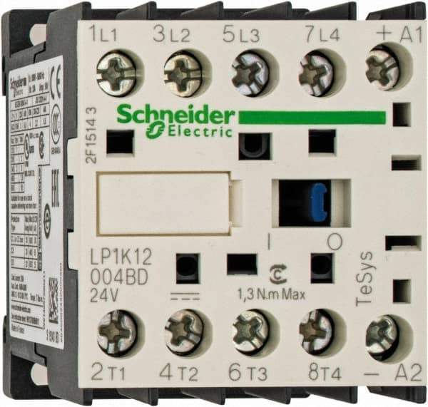 Schneider Electric - 4 Pole, 24 Coil VDC, 16 Amp at 690 VAC and 20 Amp at 440 VAC, Nonreversible IEC Contactor - BS 5424, CSA, IEC 60947, NF C 63-110, RoHS Compliant, UL Listed, VDE 0660 - Caliber Tooling