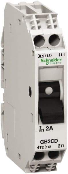 Schneider Electric - 2 Amp, 1 Pole, Backplate, Clip, DIN Rail Mount Circuit Protector - Thermal Magnetic Trip, Multiple Breaking Capacity Ratings, 67mm Deep x 74mm High x 15mm Wide - Caliber Tooling