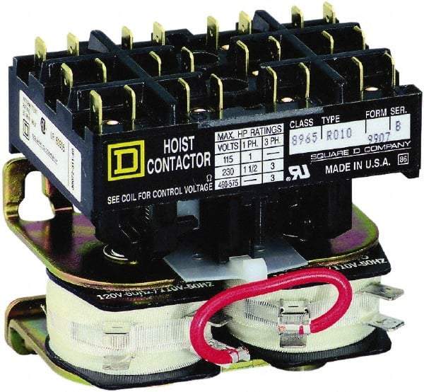 Square D - 3 Pole, 24 Coil VAC at 60 Hz, Reversible Definite Purpose Contactor - Phase 1 and Phase 3 Hp:  1 at 115 VAC, 1.5 at 230 VAC, 3 at 230 VAC, 3 at 460 VAC, 3 at 575 VAC, CSA, RoHS Compliant, UL Listed - Caliber Tooling