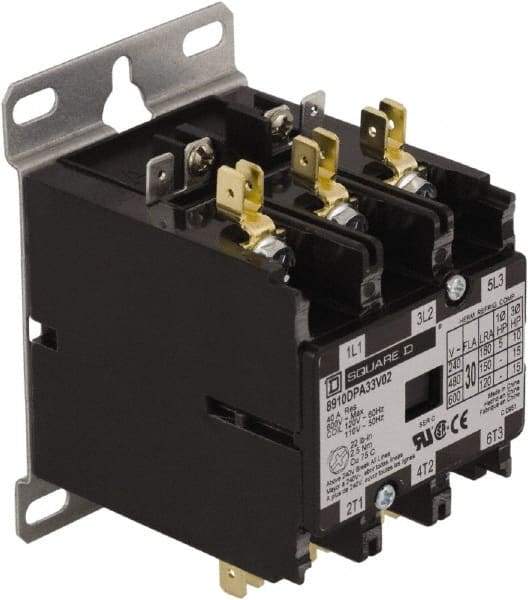 Square D - 3 Pole, 40 Amp Inductive Load, 380 Coil VAC at 50 Hz, Definite Purpose Contactor - Phase 1 and Phase 3 Hp:  10 at 230 VAC, 20 at 460 VAC, 25 at 575 VAC, 3 at 115 VAC, 7.5 at 230 VAC, 50 Amp Resistive Rating, CE, CSA, UL Listed - Caliber Tooling