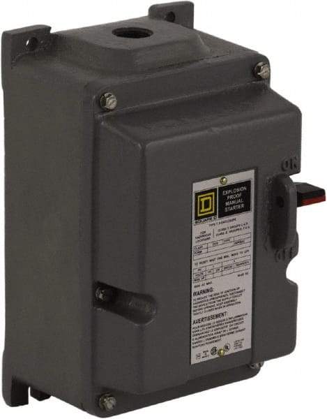 Square D - 3 Poles, 27 Amp, M-1 NEMA, Enclosed Pushbutton Manual Motor Starter - 10 hp at 380 to 575 VAC & 7-1/2 hp at 200 to 230 VAC, CSA, NEMA 7/9 & UL Listed - Caliber Tooling